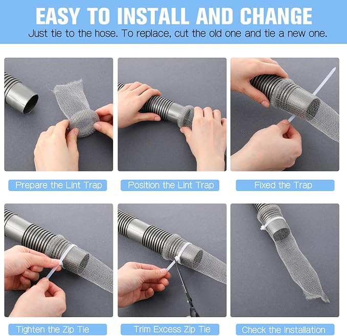 Yaocom 400 Pack Washing Machine Lint Traps for Washing Hose Stainless Steel Snare Traps Washer Lint Catcher Mesh Machine Filter with Cable Ties for Washer Sink Drain Hose (Grey)
