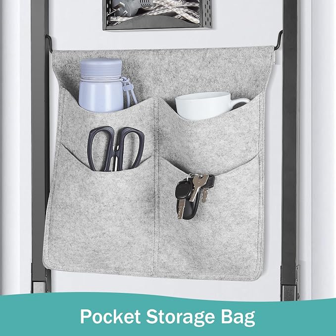 Seiritex Over the Door Ironing Board 13x36 inches with Iron Holder and Pocket Storage Bag, Hanging Iron Board for Home Laundry Room, Black