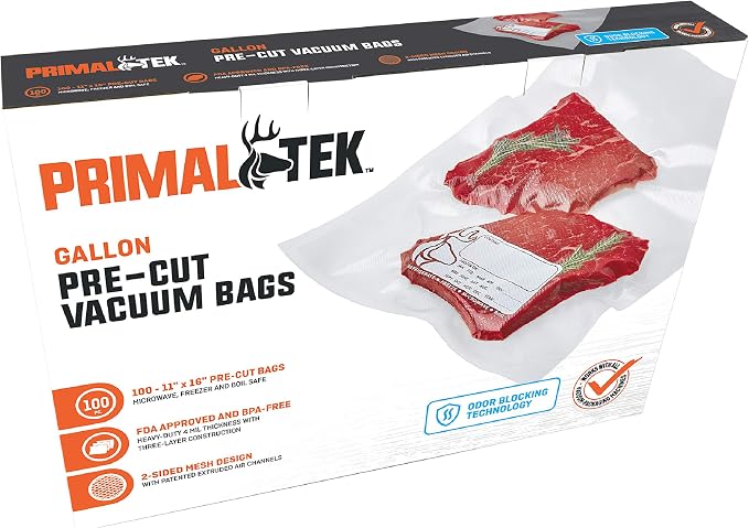 11” x 16” Pre-Cut Vacuum Bags – 100 1 Gallon Bags for Food Preservation – BPA-Free Vacuum Sealer Bags, Microwave, Freezer and Boil Safe, Compatible with any Vacuum Sealer Machine