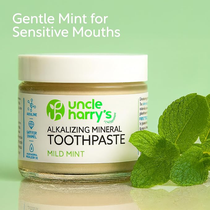 Uncle Harry's Mild Mint Remineralizing Toothpaste | Natural Whitening Freshens Breath & Promotes Enamel | Vegan Fluoride Free Toothpaste, 3 Oz (4 Pack)