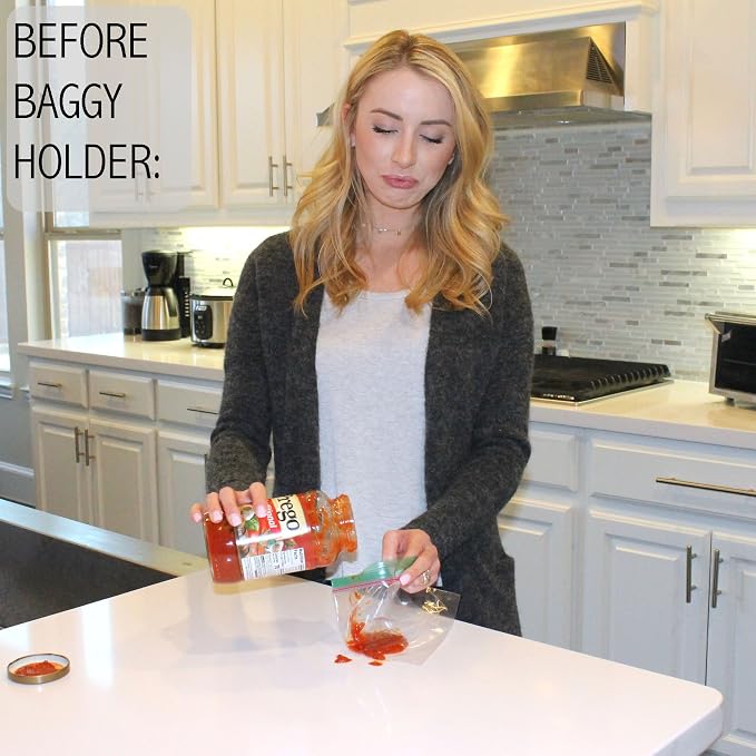 Jokari Adjustable Baggy Rack Stand 2 Pack Hands Free Food Storage Bag | Freezer, Sandwich Bags Clip Stand, No More Spills in the Kitchen, Adjustable to Fit Any Bag Size, Eco-Friendly and Reusable