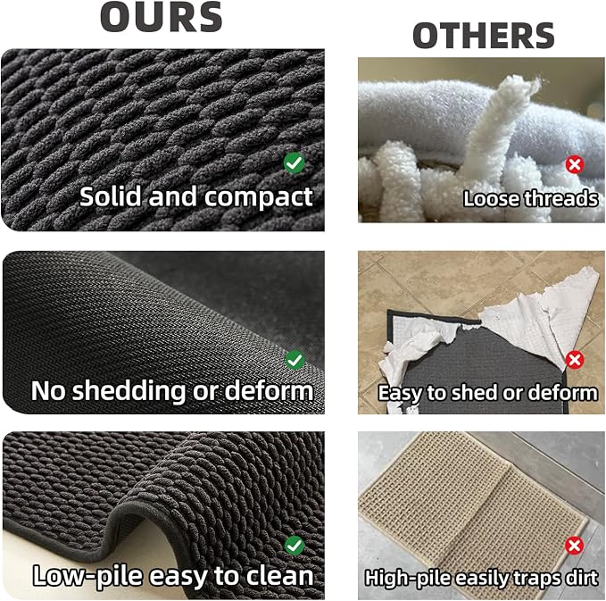 TYUU Black Bathroom Runner Rug, Long Bath Mat Washable Thin Quick Dry Low Pile Bathroom Runner Rugs 24 x 60 Non Slip, Black 24''x60''