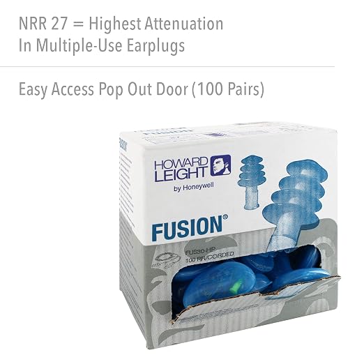 Howard Leight Fusion Corded Reusable Earplugs, 100-Pairs (FUS30-HP)