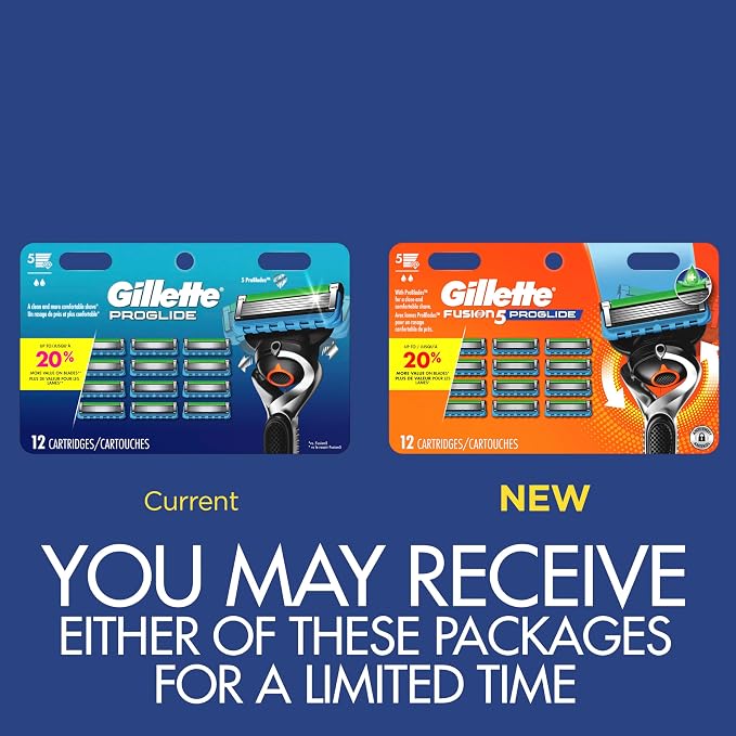 Gillette Fusion5 ProGlide Razor for Men, 12 Blade Refills with Precision Trimmer (Pack of 2)