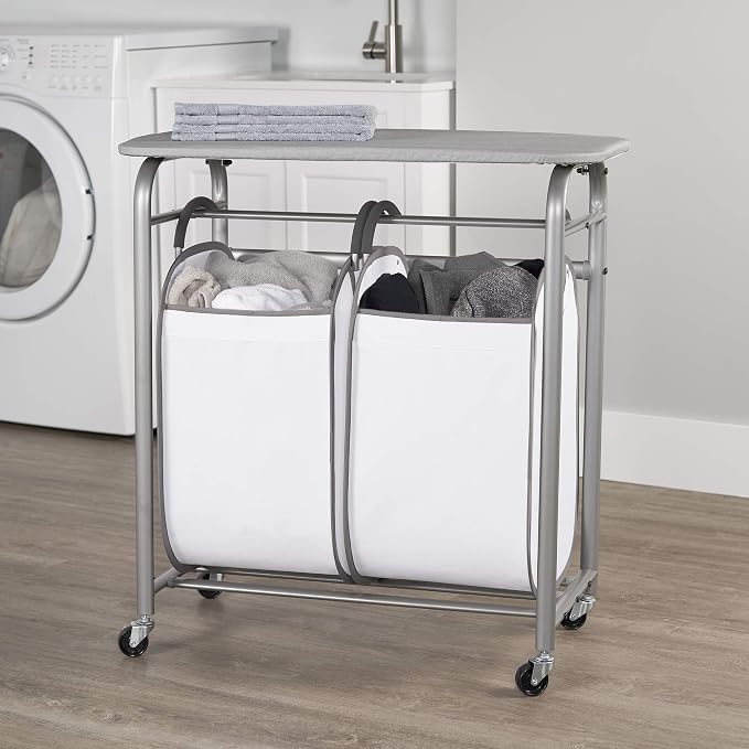 Neatfreak - Laundry Sorter with Ironing Board - 3-in-1 Laundry Basket, Ironing Station & Laundry Folding Table - 2 x Tote Hampers for Laundry, Towels & Bathroom Storage