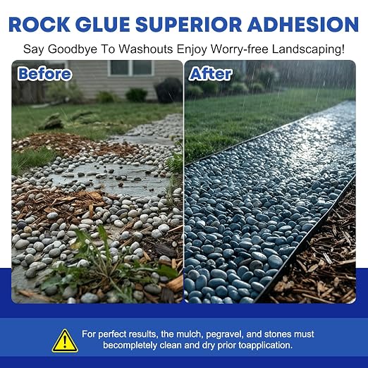 Mulch Glue for Landscaping, 1 Gallon Ready-to-Use Rock & Gravel Glue, Fast-Drying Mulch Adhesive, No Dilution Landscape Binder, Pet & Plant Safe for Mulch, Pebbles, Stones & Garden Beds