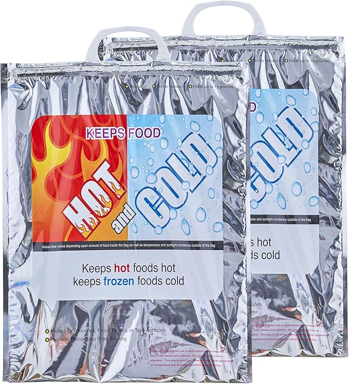 Superio Hot and Cold Insulated Bags for Food Delivery, Grocery Shopping Bags, Food Storage for Hot and Frozen Food for Travel, Disposable Cooler Bag, Reinforced Thermal Lunch Bag (2, 13.5"x17.5")