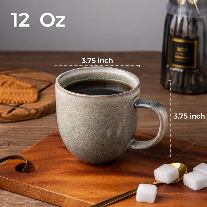 AmorArc 12oz Coffee Mugs, Ceramic Coffee Mugs set of 6 for Man, Woman, Dad, Mom, Modern Coffee Cups with handle for Latte/Cappuccino/Milk/Cocoa. Dishwasher&Microwave Safe, Reactive Glaze
