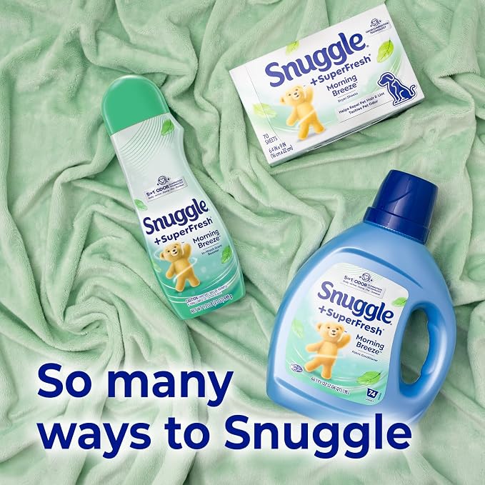 Snuggle SuperFresh Fabric Softener Dryer Sheets, Morning Breeze, Long-Lasting Fresh&Clean Scent, Tackles Pet Odor, Helps Repel Pet Hair, Reduces Static&Fights Wrinkles, HE Safe,200 Count (Pack of 6)