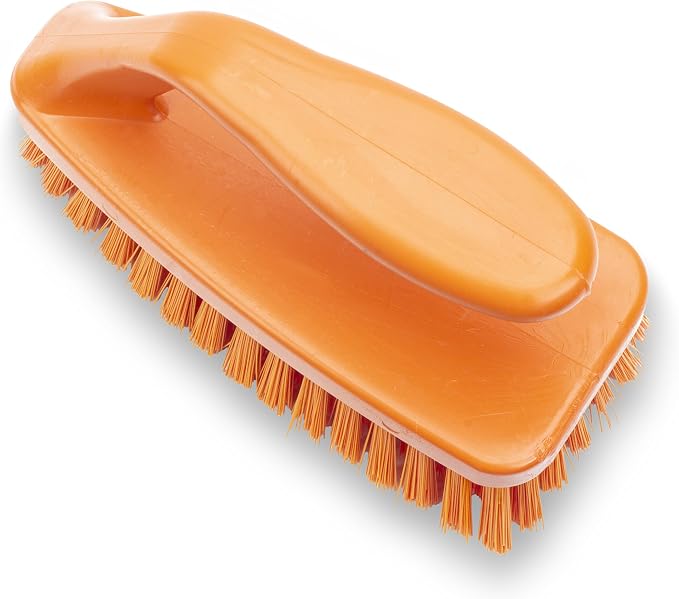 SPARTA Scrub Brush with Iron Shaped Handle and Stiff Bristles, Heavy Duty Scrubber Brush for Kitchen, Bathroom, Shower, Tile, Sink, Carpet and Bakepans, Polypropylene, 6 Inches, Orange, (Pack of 6)