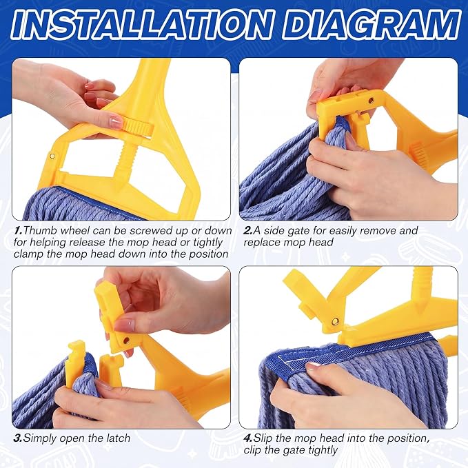 Eccliy 3 Pack Commercial Mop Heads Replacement Heavy Duty 18 oz Loop End Cotton String Wet Mop Refills Washable Absorbent Reusable for Industrial Home Tile Wood Concrete Floor (Blue)