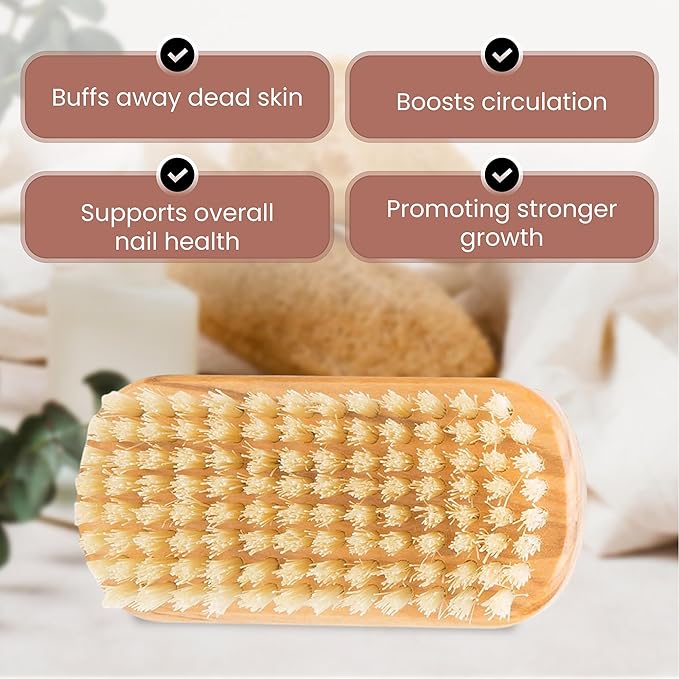 SHASH Made in Germany - 100% First Cut Boar Bristle Nail Brush - Gently Removes Dirt, Grime for Clean Hands - Exfoliates Skin for Soft, Smooth Texture, Wood (Olive)