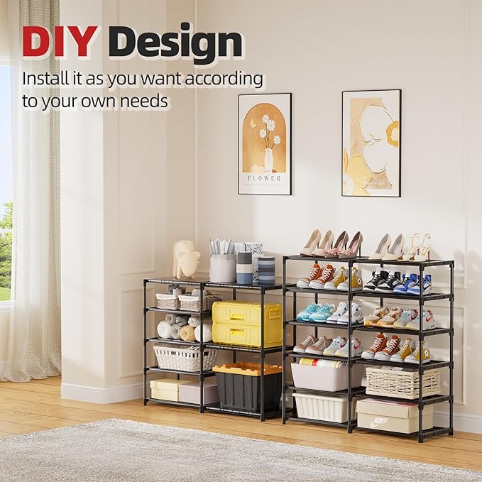 Ekisemio 12 Tier Shoe Rack Tall, Shoe Rack Organizer, Large Capacity Holds 34-50 Pairs, Boot Rack Organizer for Entryway, Closet, Garage, Black