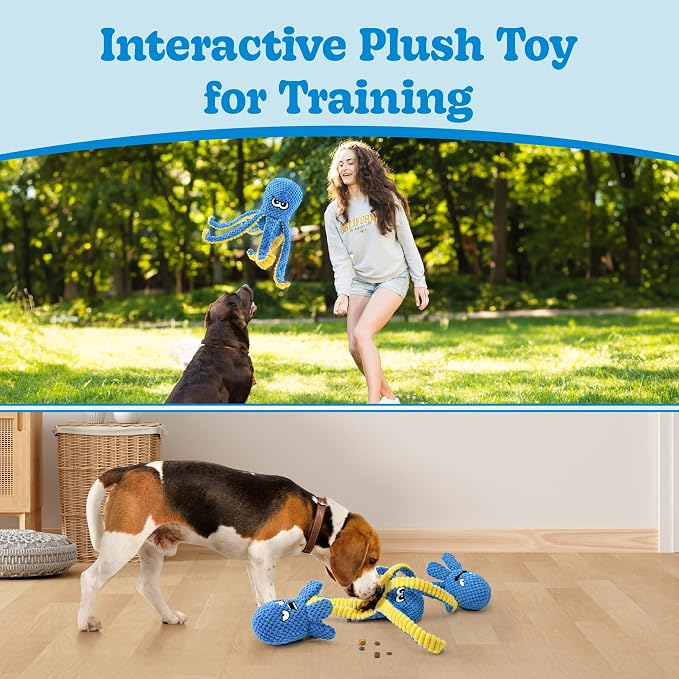 Interactive Dog Toys Octopus, 4 Pack Squeaky Hide And Seek Large Dog Toys to Keep Them Busy, Tough Plush Chew Toy, Tug of War Doggie Toy for Small,Medium and Large Breeds, Puppy Toys Puzzle