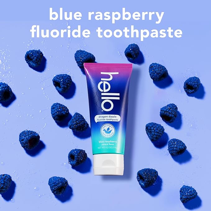 Hello Dragon Dazzle Kids Toothpaste with Fluoride, Blue Raspberry Toothpaste, 4.2 Oz Tube (Pack of 3) | For Kids Ages 2 and Up, Helps Prevent Cavities, Strengthens Enamel, Polishes and Whitens Teeth, SLS Free, Vegan