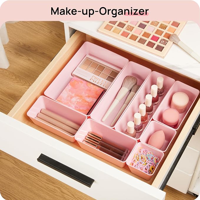 Vtopmart 25 PCS Plastic Drawer Organizers Set, 4-Size Versatile Bathroom and Vanity Drawer Organizer Trays, Storage Bins for Makeup, Bedroom, Kitchen Gadgets Utensils and Office | Plastic storage bins for organizing bathroom, bedroom, kitchen and offic...