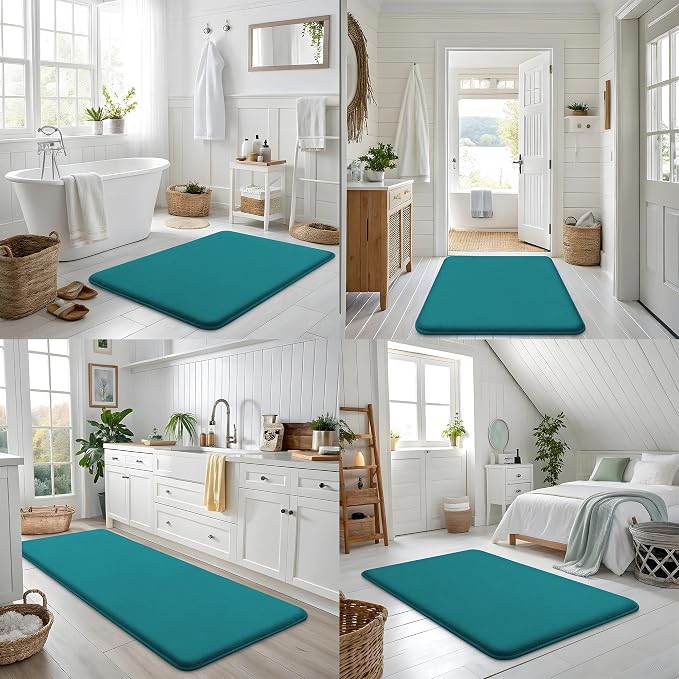 Smiry Memory Foam Bath Mat 30x20, Extra Soft and Absorbent Bathroom Mats, Non Slip Washable Carpet for Floor, Shower and Tub, Teal
