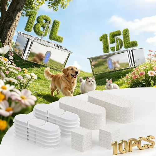 10 Set Dog Water Fountain Filters Replacement,4Gal/15L Pet Fountain Filters,Made of Activated Carbon and PP Cotton, 5-Layer Filtration System, 10 Pre-Filter Sponge,10 Pump Sponge,10 Filter