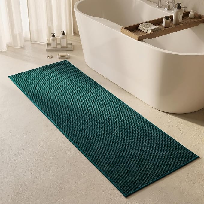 Triohero Bathroom Runner Rugs, Long Bath Mat Runner Washable Thin Quick Dry Low Pile Bathroom Runner Rugs Non Slip, Dark Green 24"x70"