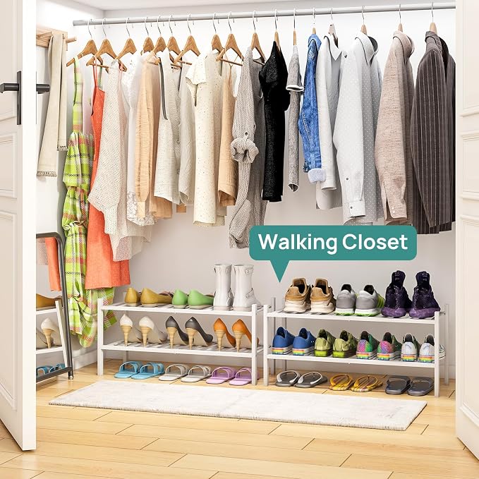 viewcare White Shoe Rack for Entryway, 2 Tier Shoe Organizer for Hallway Closet, Bamboo Wood Shoe Racks for Indoor Outdoor (White, 2-Tier)