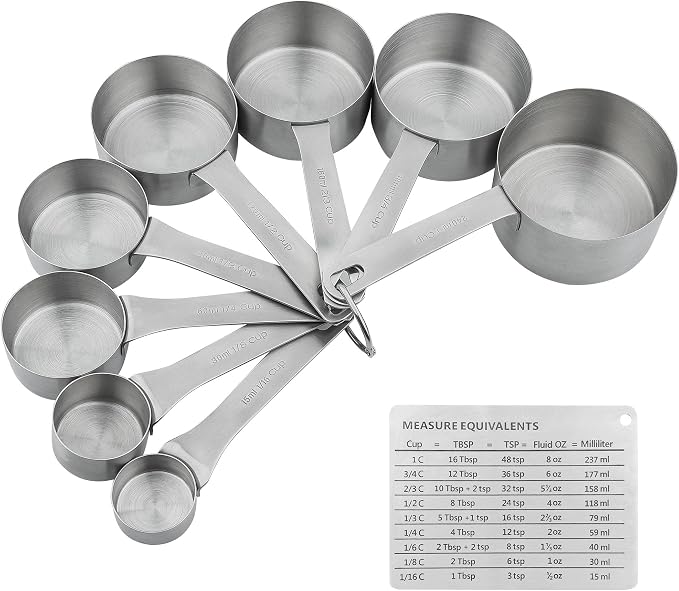 Measuring Cups and Spoons Set, 18/8 Stainless Steel 8 Measuring Cups and 9 Measuring Spoons with Leveler and Measurement Enquivalents, Kitchen and Baking Measure Cups Spoons Set of 19
