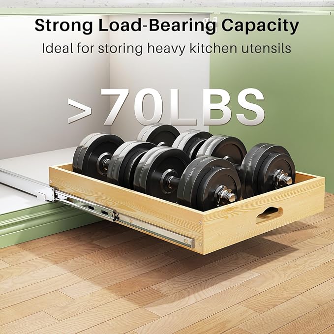 2Pack Pull Out Cabinet Organizer, Soft Close Wooden Slide Out Drawers for Pots, Full-extension Roll Out Shelves for Kitchen Cabinets, Pantry Organization, Bottom and Side Mount(15"W X 21"D x 3.4''H)