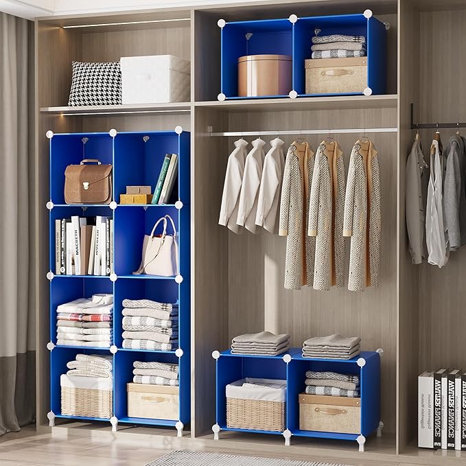 AWTATOS Cube Storage Organizer, 12 Cube Closet Organizers and Storage Shelves, DIY Stackable Bookshelf for Bedroom, Home, Admiral Blue