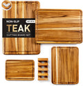 Teak Cutting Boards for Kitchen 4 Pack Wooden Wood Chopping Board Non Toxic | Heavy Duty, Non Toxic Slip, Solid Thick, Wood Haus Chopping Board, Extra Large Big Small, Meat Best, Wooden Charcuterie Board