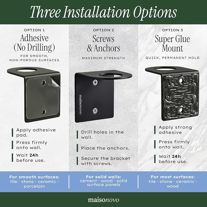 Shampoo and Conditioner Dispenser Wall Mounted Set of 3 Black - No Drill Shower Soap Dispenser for Bathroom Refillable - Spa Hotel Style Accessories by MaisoNovo | 500 ml Shower Gel Dispenser Set of 3. Refillable Shampoo and Conditioner Bottles. Drill ...
