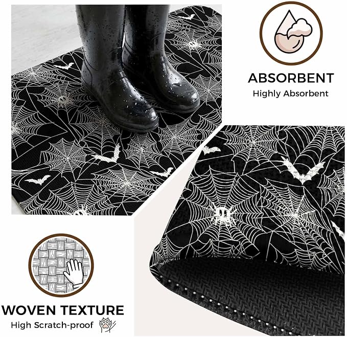 Halloween Bathroom Runner Rugs Non Slip Washable Absorbent Narrow Long Bath Mat Black Scary White Bat Animal Net Geometric Runner Rugs for Kitchen Hallway Bedroom Laundry Study Room 15.7"x47.2"