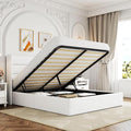 Allewie Queen Size Lift Up Hydraulic Storage Bed Frame White | Modern Wingback Headboard, Hydraulic Support Storage, No Box Spring Needed