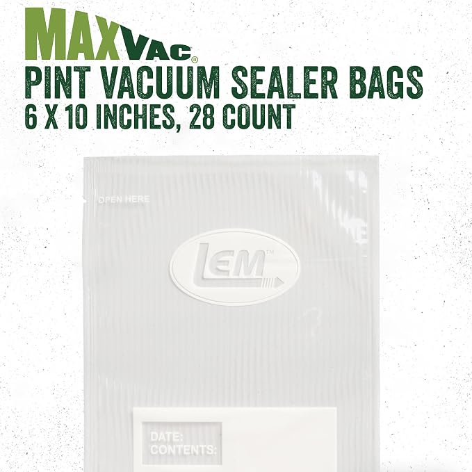 LEM Products MaxVac Pint Vacuum Sealer Bags, 6 x 10 Inches, Compatible with Major Vacuum Sealer Brands, 28 Count (Pack of 6)