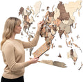 Enjoy The Wood 3D Wooden World Map Wall Art - Large Travel Map with Pins for Art Decor - Decorative Map of the World for Home, Office - Travel Wall Art Housewarming Gift Idea (Smokey, 3XL, Unframed)