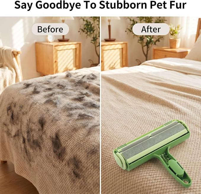 Pet Hair Remover Roller for Cats and Dogs, Reusable Fur Cleaner for Sofa, Couch, Carpet, Clothes and Bedding, Self-Cleaning Lint Roller Tool for Furniture and Home Cleaning - Green