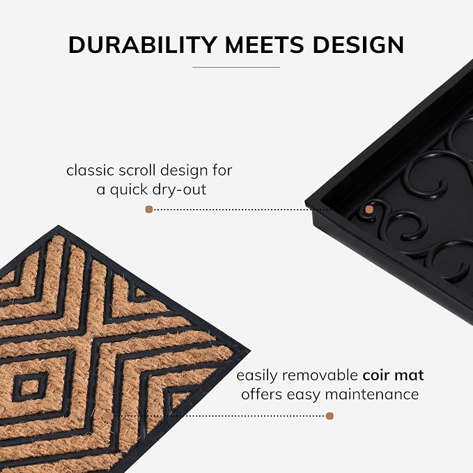 Anji Mountain Black Boot/Shoe Tray with Coir, Fits 2 Pair (24.5"" Wide), Diamond and Rubber Insert (AMB0BT2F-016)