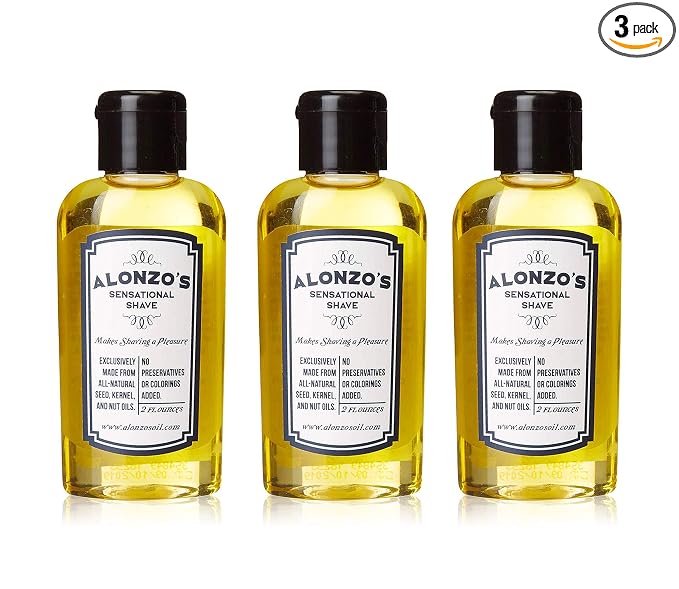 Alonzo's Sensational Shave - Shaving Oil for Men (3-Pack, 2 Oz Bottles) All-Natural Pre-Shave & After Shave Oil for Face and Body - Moisturizes & Calms Irritated Skin from Razor Burn