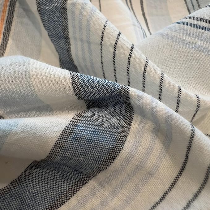 mixinni Vintage Blue and White Striped Duvet Cover Set Twin Size - 100% Washed Cotton 3 Piece Bedding Set with Geometric Pattern, Soft Breathable Comforter Cover with Zipper Closure & Corner Ties