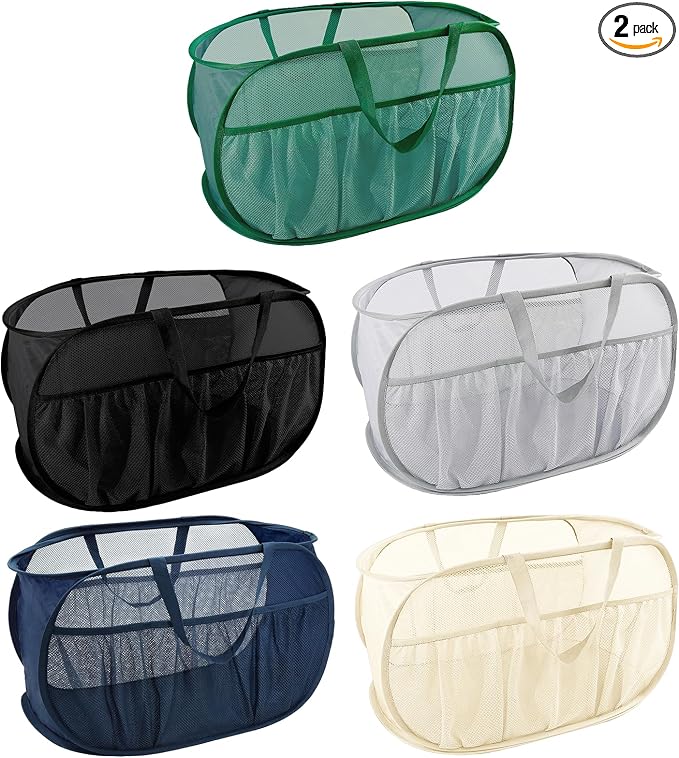 Pop Up Laundry Hamper with Convenient Bags, Upgrade Collapsible Laundry Baskets, Foldable Laundry Basket Mesh Light Weight, Easy to Carry Clothes Hampers for Laundry, Dorm, Toys, Travel 5 Pack