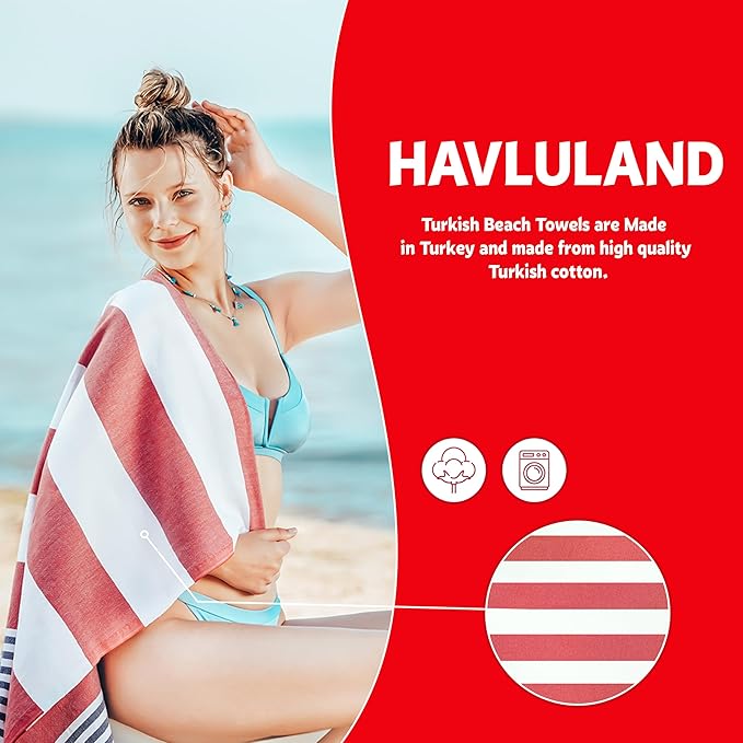 HAVLULAND Turkish Beach Towel, Set of 6, Oversized 72"L x 40"W, 100% Cotton | Sand-Free, Quick-Dry, Lightweight, Absorbent, Reversible, Towels Ideal for the Beach, Pool, Bath, Travel, Yoga, Gym, and Spa
