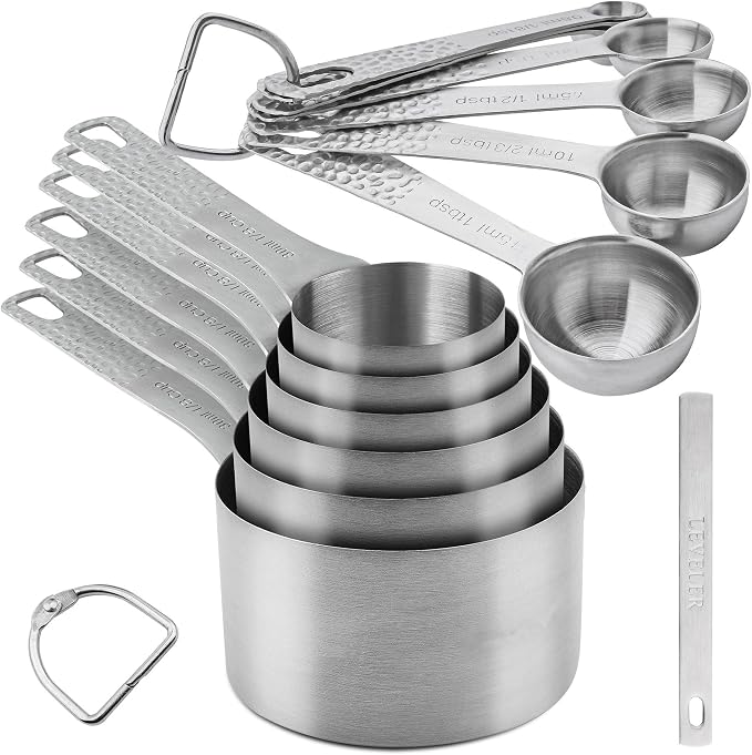 Measuring Cups and Spoons Set 14, 18/8 Stainless Steel Measuring Cups and Spoons Set for Baking & Kitchen, Metric & US Measure 6 Cups & 7 Spoons with Leveler