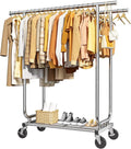 Sakugi Heavy Duty Stainless Steel Rolling Clothes Rack with Mesh Shelf, Lockable Wheels & Anti-Slip Stoppers, Large Capacity Clothing Organizer for Bedroom, Laundry Room, 43.5" x 16.5" x 65.9", Silver