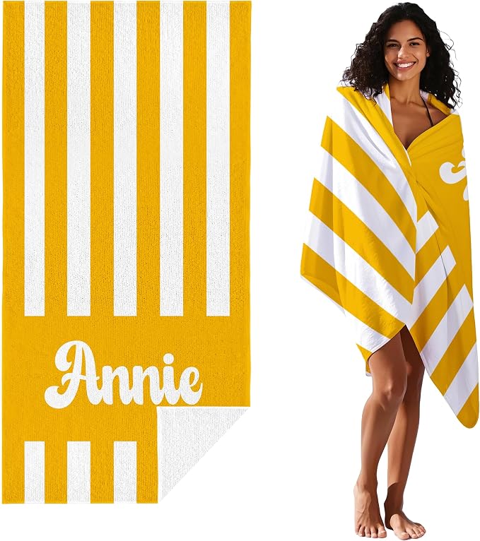 JML Personalized Beach Towel with Name, Custom Cabana Stripe Beach Towel, Customized Microfiber Pool Towel, Quick Dry & Absorbent Swim Towel for Adult,Mother's Day, Birthday, Summer Holiday,Vacation