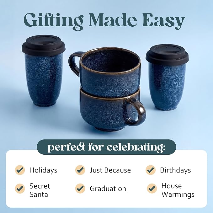 NOVA CERAMICS Coffee Tumbler – Travel Mug - On the Go Coffee Mug – Microwave & Dishwasher Safe Green Coffee Tumbler - Gifts For Women Men Him Her – 16oz – Abyss