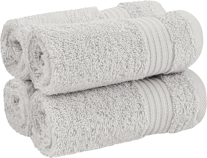 Cotton Paradise 100% Cotton Turkish Towel Set, Soft Absorbent Quick Dry, 4 Piece Washcloth Set, Silver Grey
