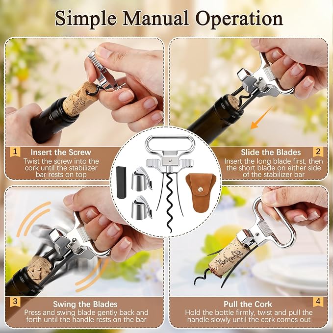 Ah So Wine Opener with Wine Stoppers, Two-Prong Cork Puller for Fragile and Damaged Corks, 2 Pack Stainless Steel Bottle Stopper with Silicone Seal
