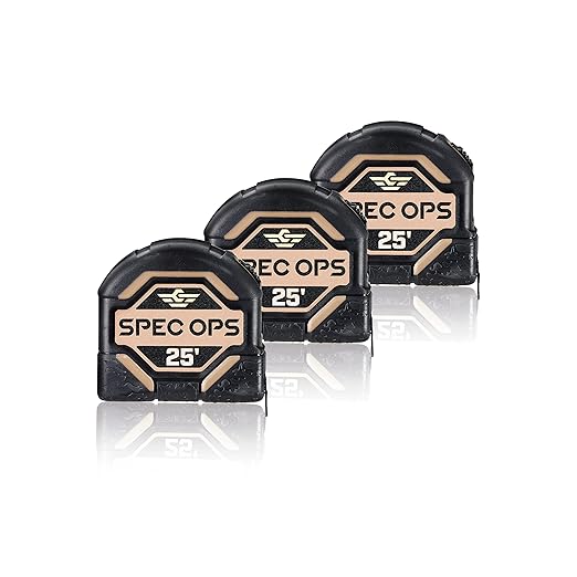 Spec Ops Tools Tape Measure for Measuring & Layout, 1 1/8" Double-Sided Blade and Military-Grade Composite Case, 25 Foot (3)