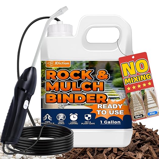 JDiction Rock Glue for Landscaping with Electric Sprayer - 1 Gallon Ready-to-Use Mulch Binder for Landscaping for Pea Gravel, Landscape Glue Spray, Water Permeable, Pet Safe, Lasts up to 2 Year