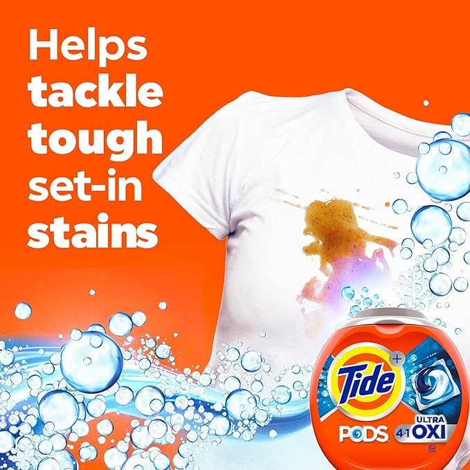 Tide, 4-n-1 Ultra Oxi Pods Laundry Detergent Pacs, HE Compatible, Built in Pre-Treater for Stains, 32 Count