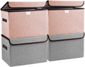Bagnizer Linen Fabric Foldable Storage Cube Bin Organizer Basket with Flip-Top Lid & Handles, Large Clothes Blanket Box for Home, Office, Closet, Gray & Pink, 4 Pack 14.6 x 9.5 x 9.5”