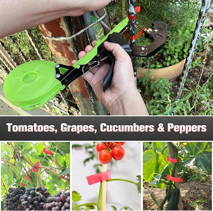 FUNTECK Easy & Fast Plant Tying Machine for Tomatoes, Grapes, Cucumbers - Professional Tying Tool Saves Labor with Spare Tapes and Staples, Green/Black